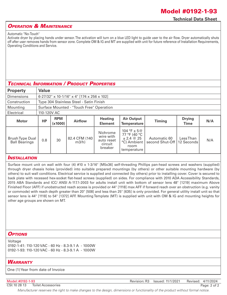 ASI 0192-93 - Hand Dryer - Turbo Swift High Speed - Stainless Steel - Image 3