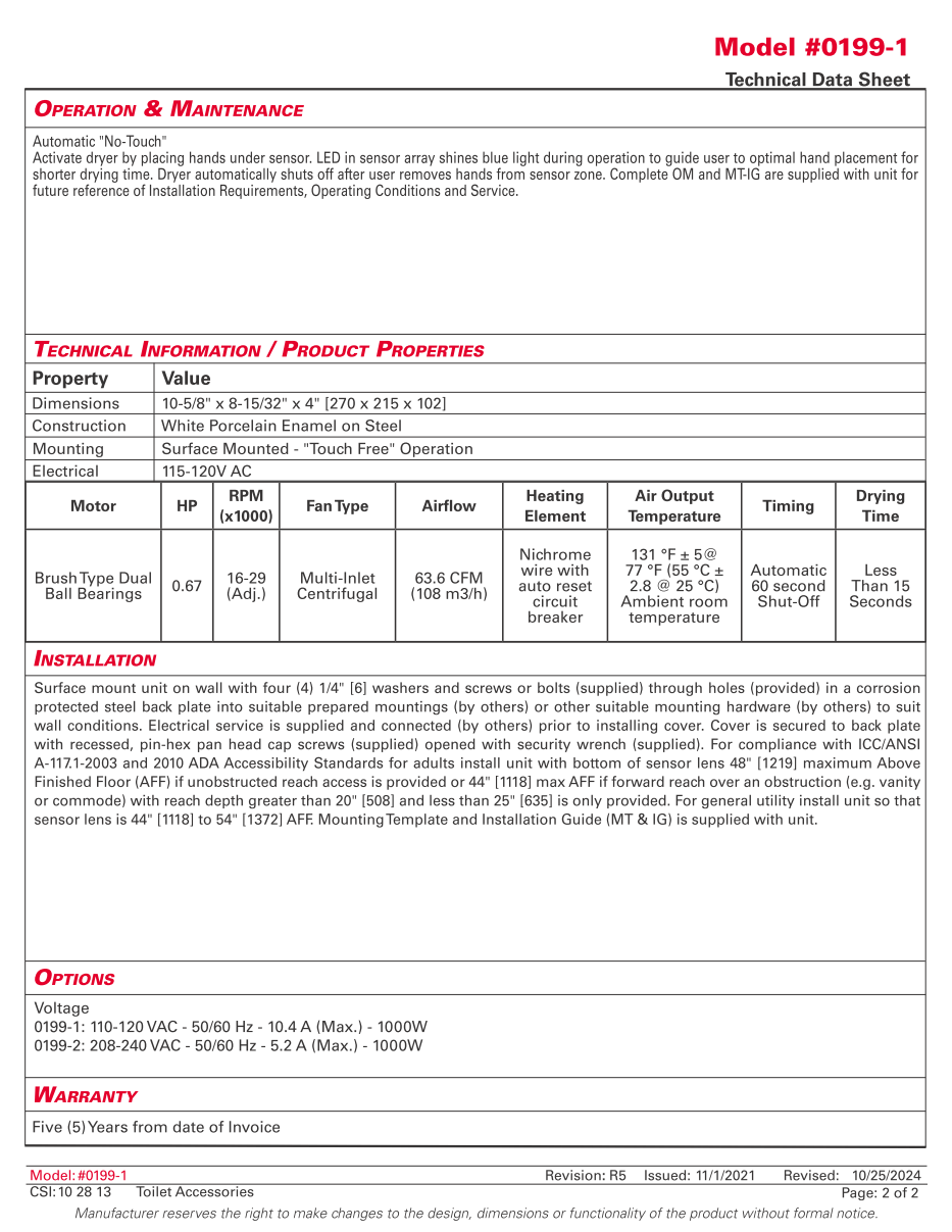 ASI 0199- Hand Dryer - Turbo High Speed - White - Image 3