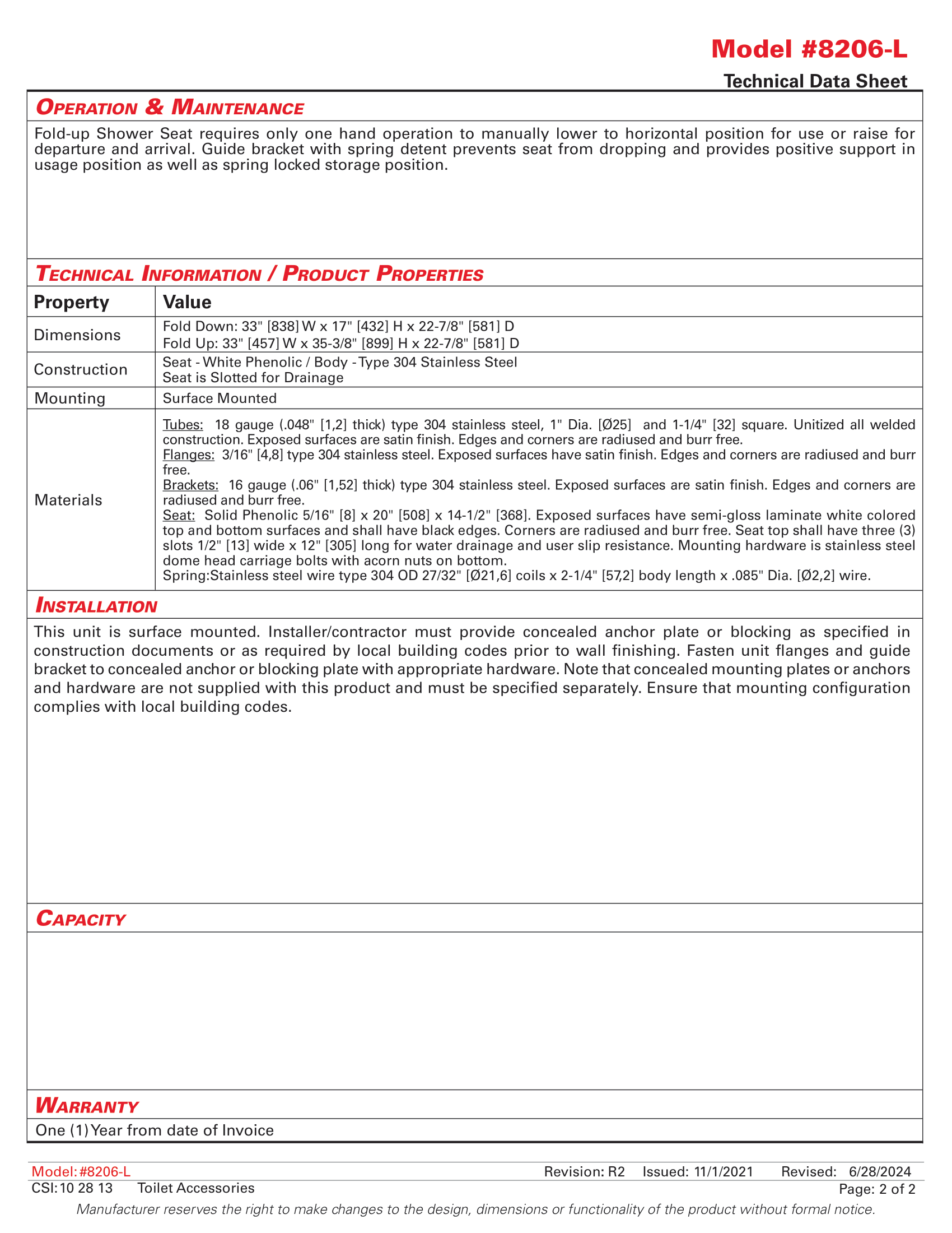 ASI 8206-L - Folding Shower Seat - Solid Phenolic - Image 3