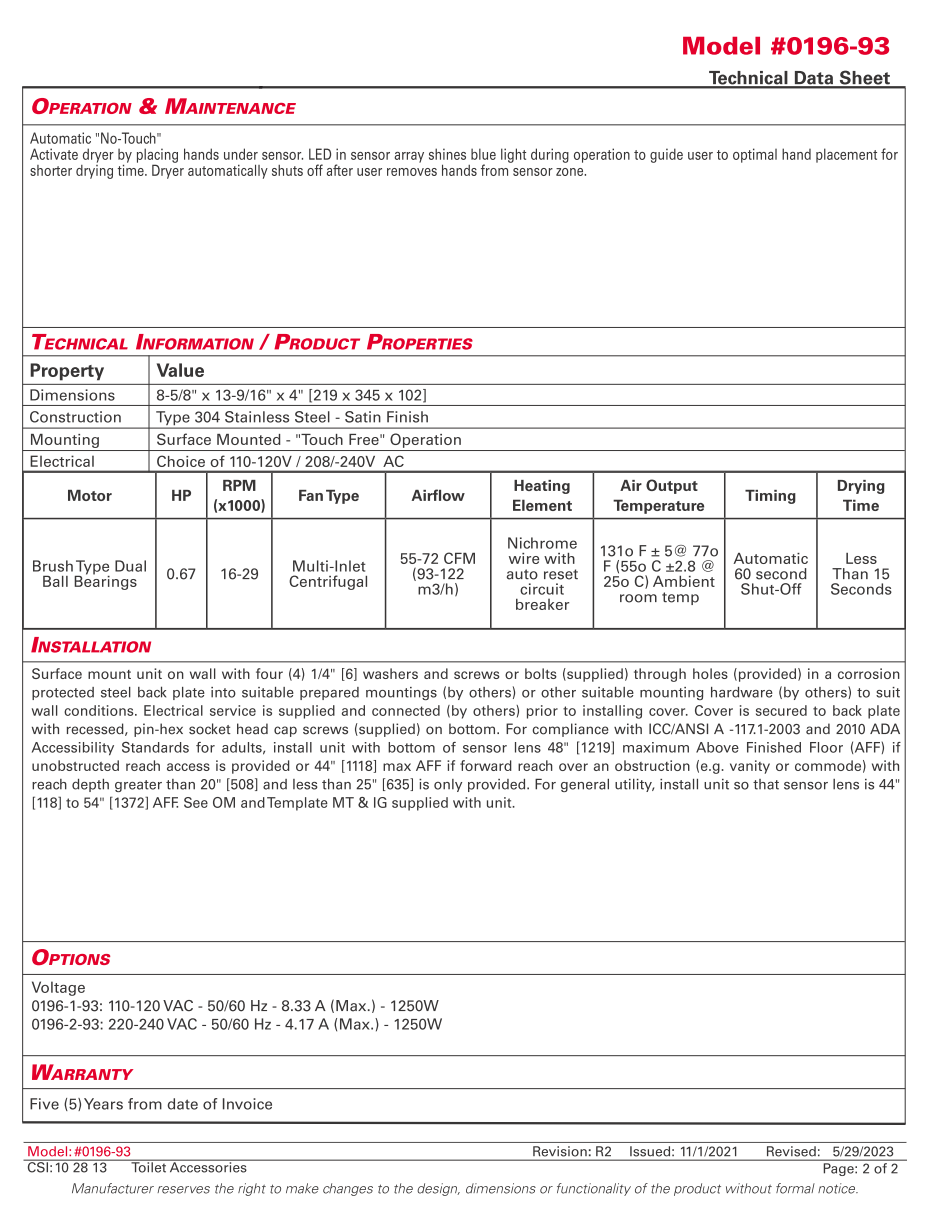 ASI 0196-93 - Hand Dryer - Turbo Pro High Speed - Stainless Steel - Image 3
