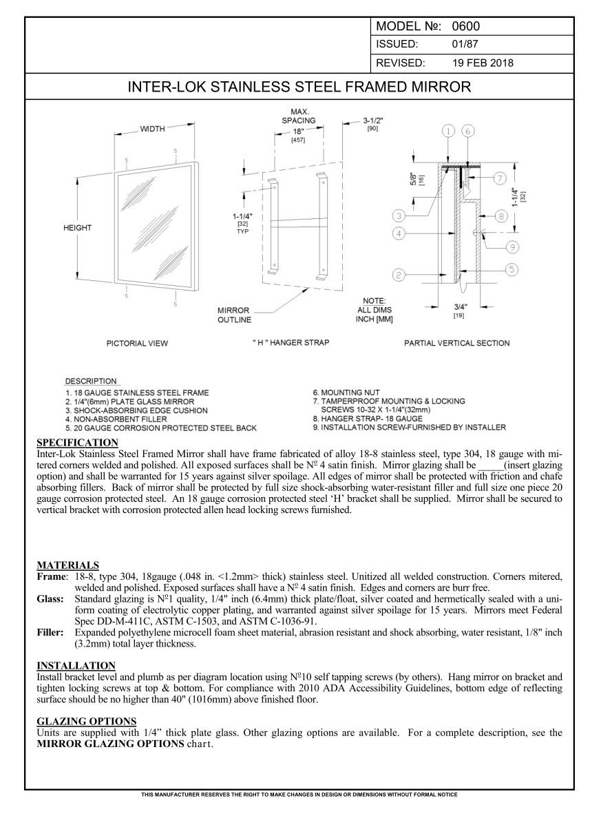 ASI 0600 - Angle Frame Mirror - Stainless Steel - Image 3