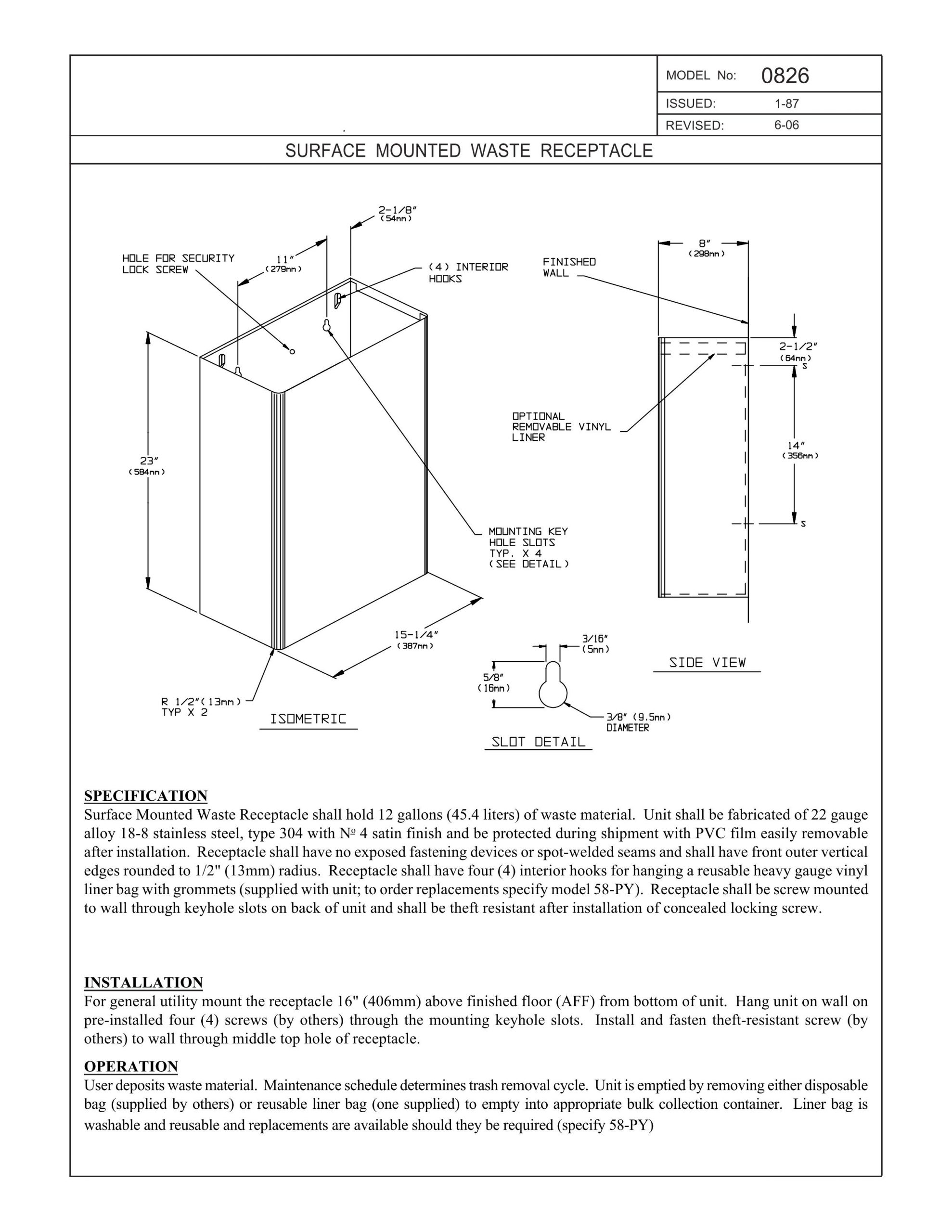 ASI 0826 - Waste Receptacle - 12 Gallon | Surface Mounted - Image 2