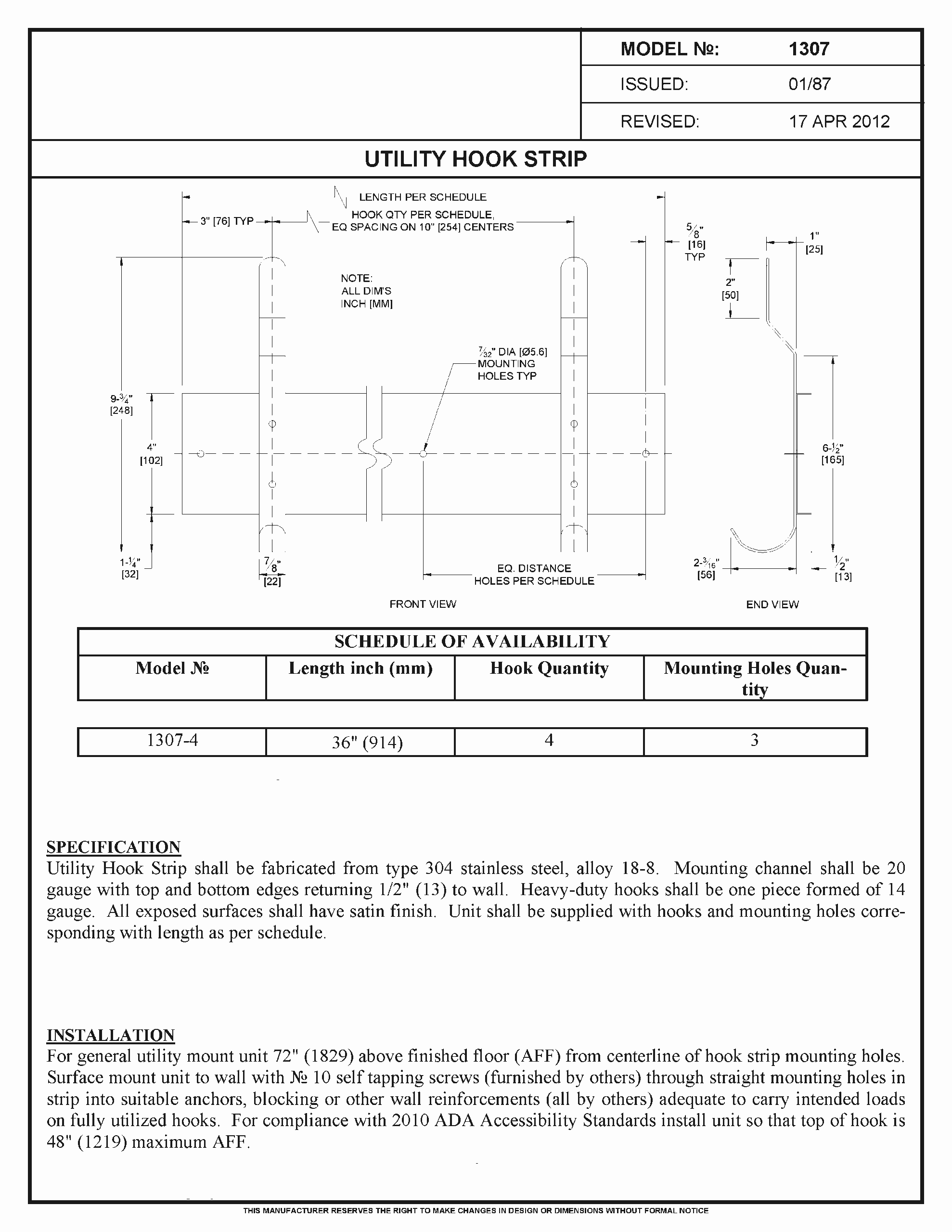 ASI 1307 - Utility Hook Strip - Image 3