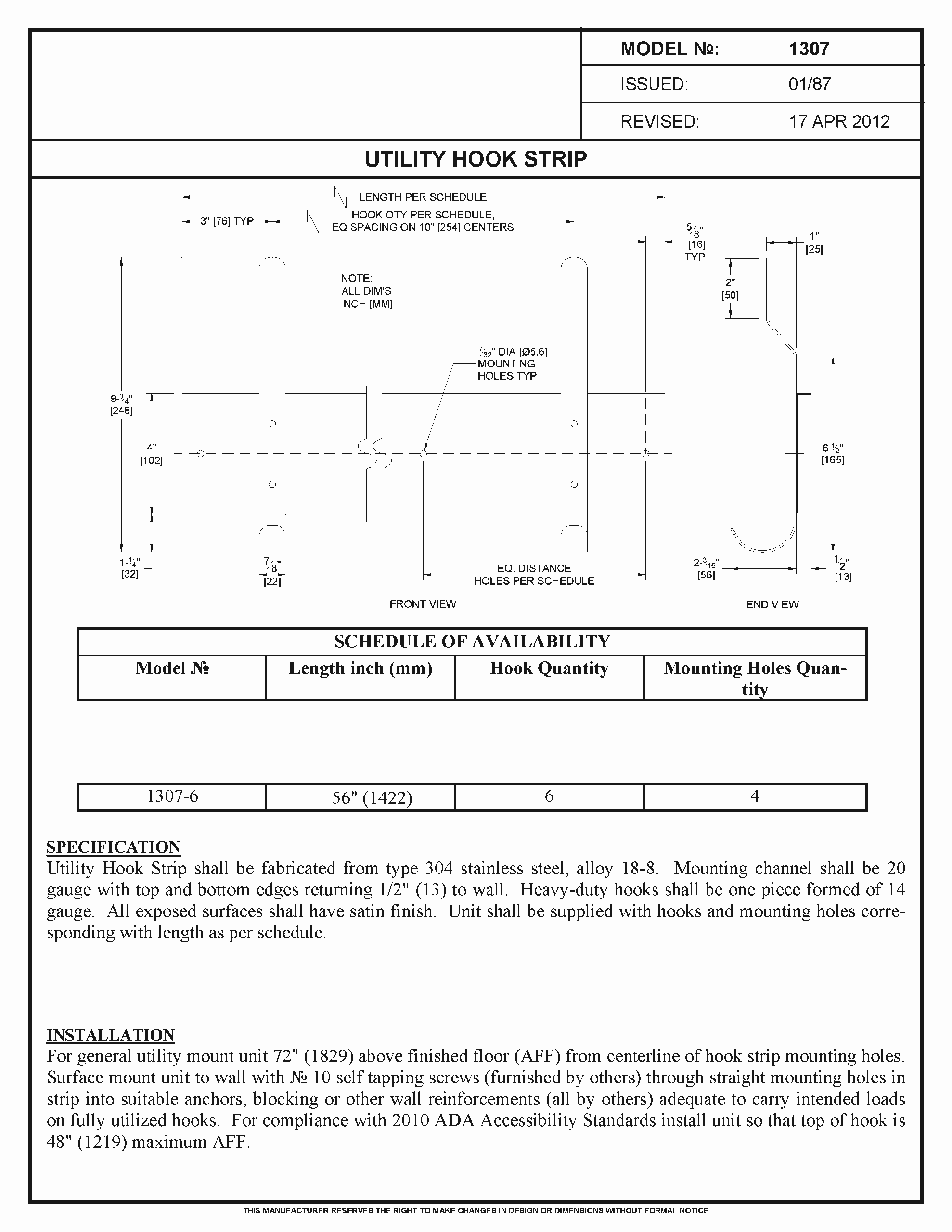 ASI 1307 - Utility Hook Strip - Image 5