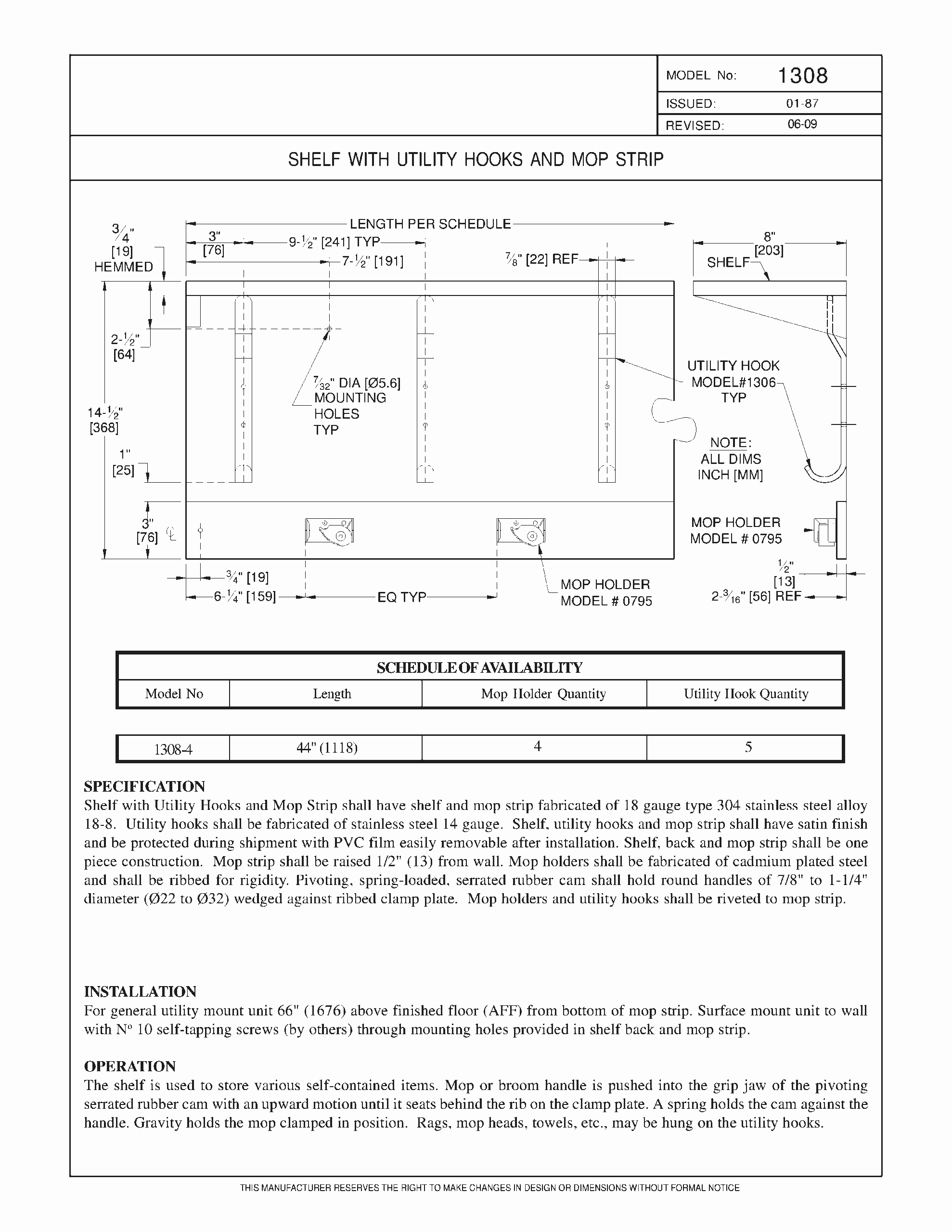 ASI 1308 - Shelf with Utility Hook and Mop Strip - Image 3