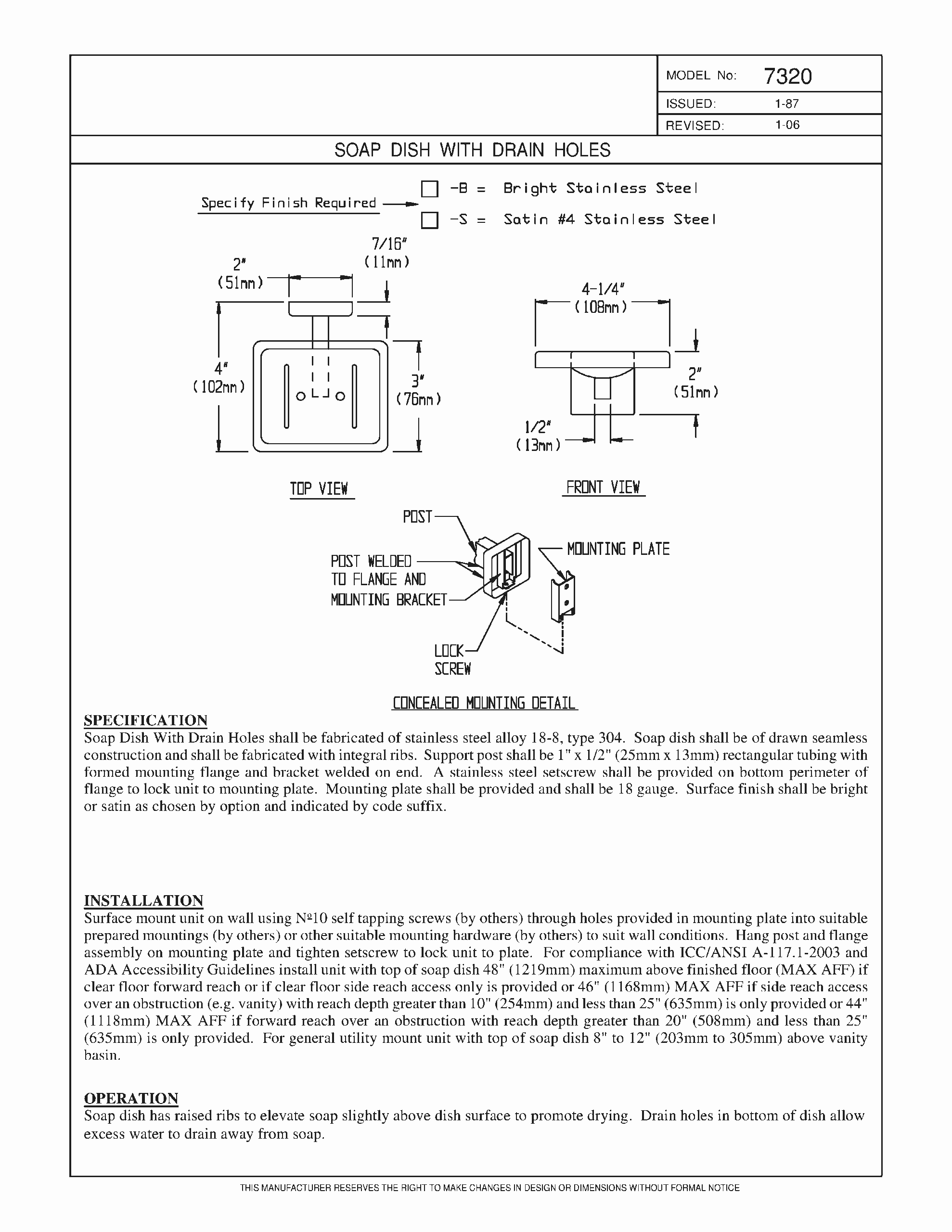 ASI 7320 - Soap Dish - Surface Mounted - Stainless - Image 2