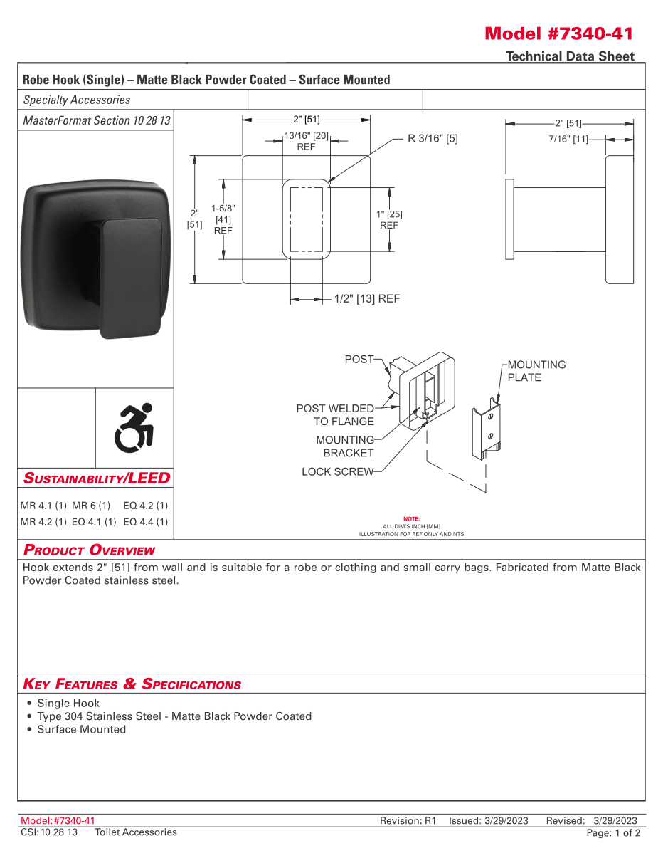 ASI 7340-41 - Robe Hook - Single - Matte Black - Image 2