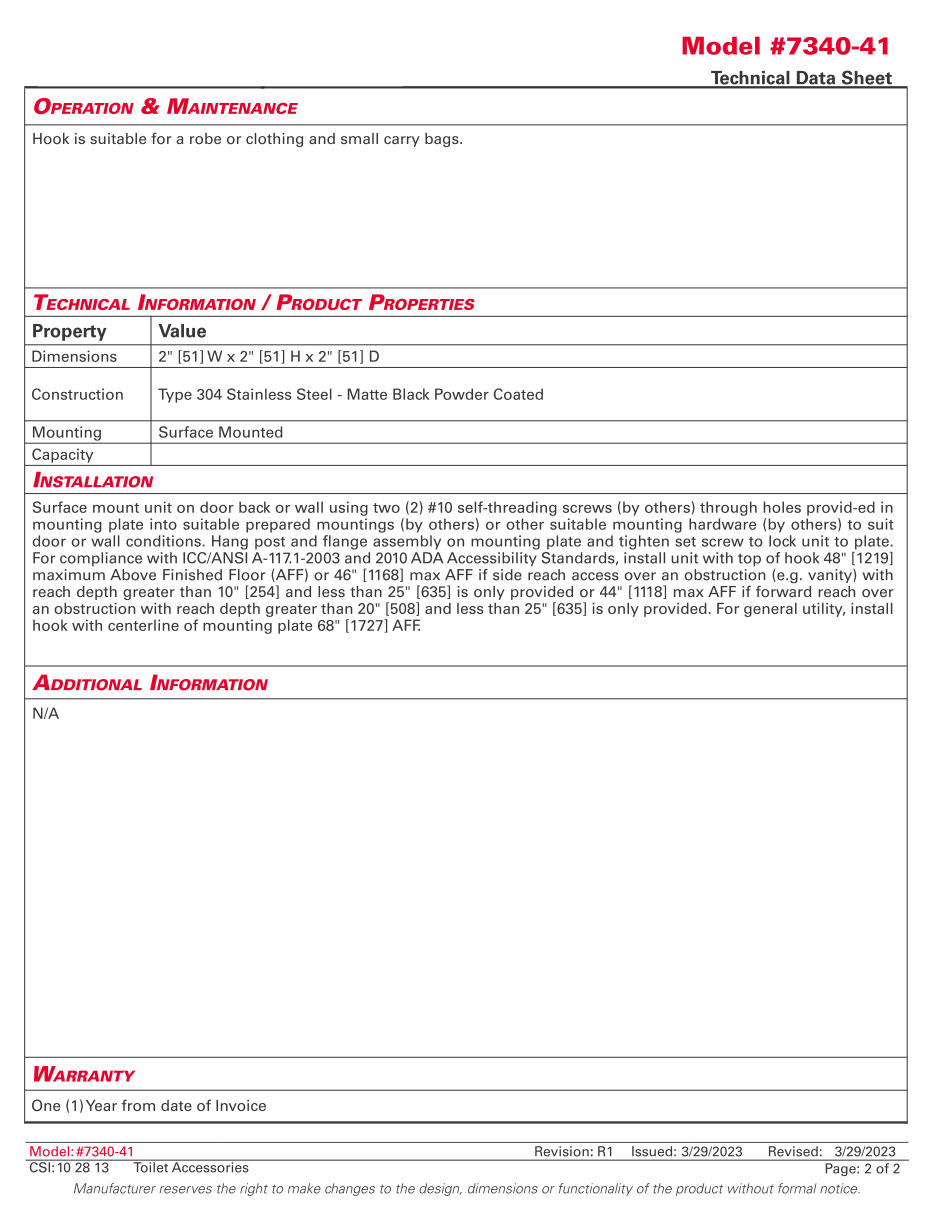 ASI 7340-41 - Robe Hook - Single - Matte Black - Image 3